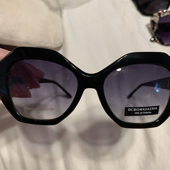 BCBGmaxazria New Womens Solid Black Demure Octagon Sunglasses - Picture 4 of 6